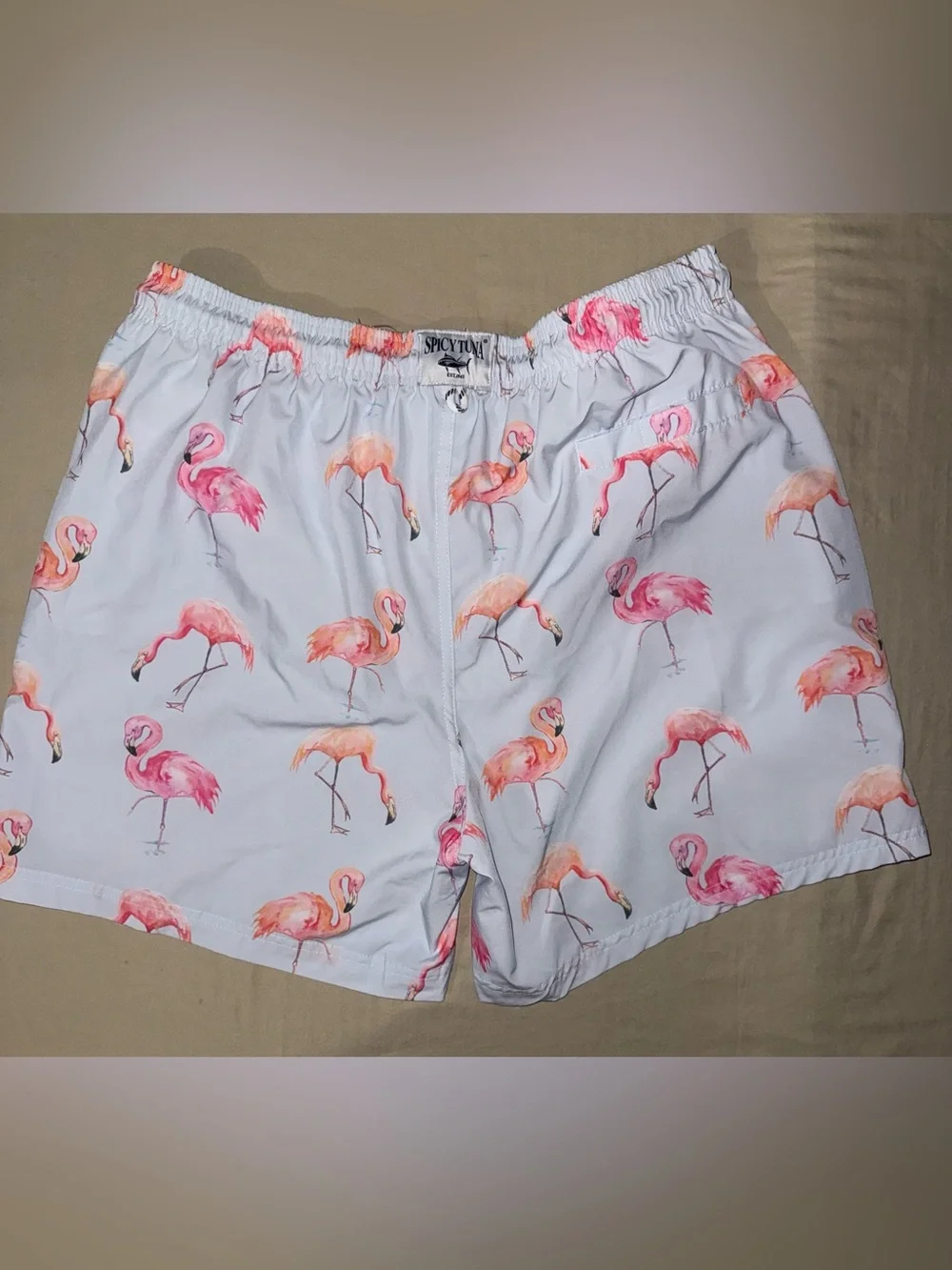 Spicy Tuna Men’s Swim Trunks Flamingo Print Size 2XL